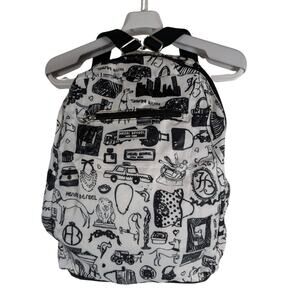 Henri Bendel New York Jetsetter Collapsible Cityscape Black White Backpack USED